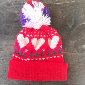 Vintage 80’s Heart & Tulips Knit Pom Hat